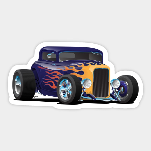 Vintage Hot Rod Car with Classic Flames Sticker by hobrath